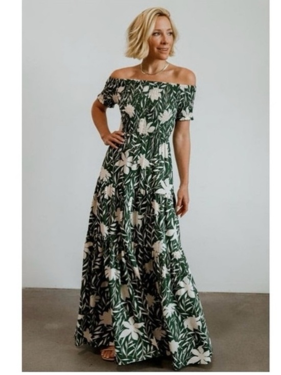 Baltic Born Dresses & Skirts - Baltic Born | Becca Smocked Maxi Dress | Off-Shoulder Green Floral | Size XL